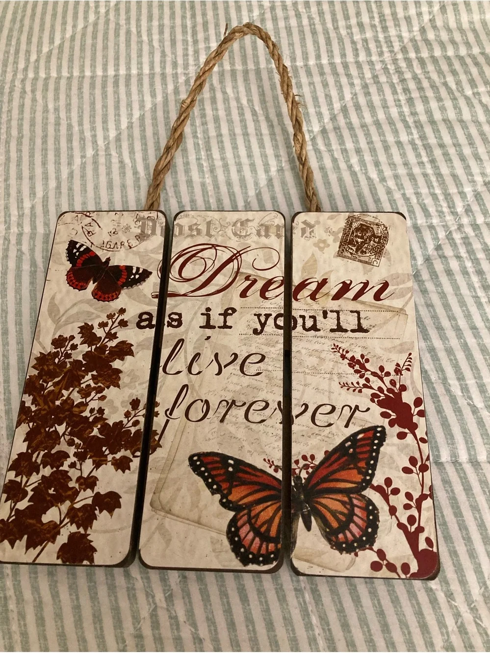 Triptych Dream As If You'll Live Forever Butterfly Triptych-style Wall 7” x 7”